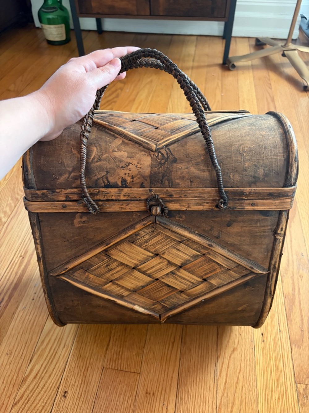 Wooden Rattan Basket with Double Handles